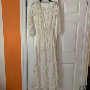 LoveShackFancy White Linen Dress with Gold Stars